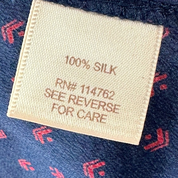 Petticoat Alley top S blue red 100% silk ruffle button down statement sleeves - Picture 9 of 12